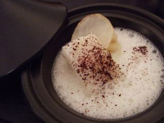 Poached halibut with Jerusalem artichoke 'textures'