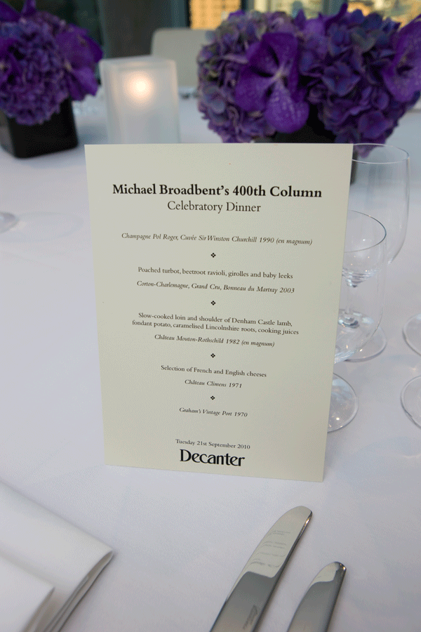 Michael Broadbent's 400th column Dinner, Decanter, Blue Fin Building, London 23 September 2010