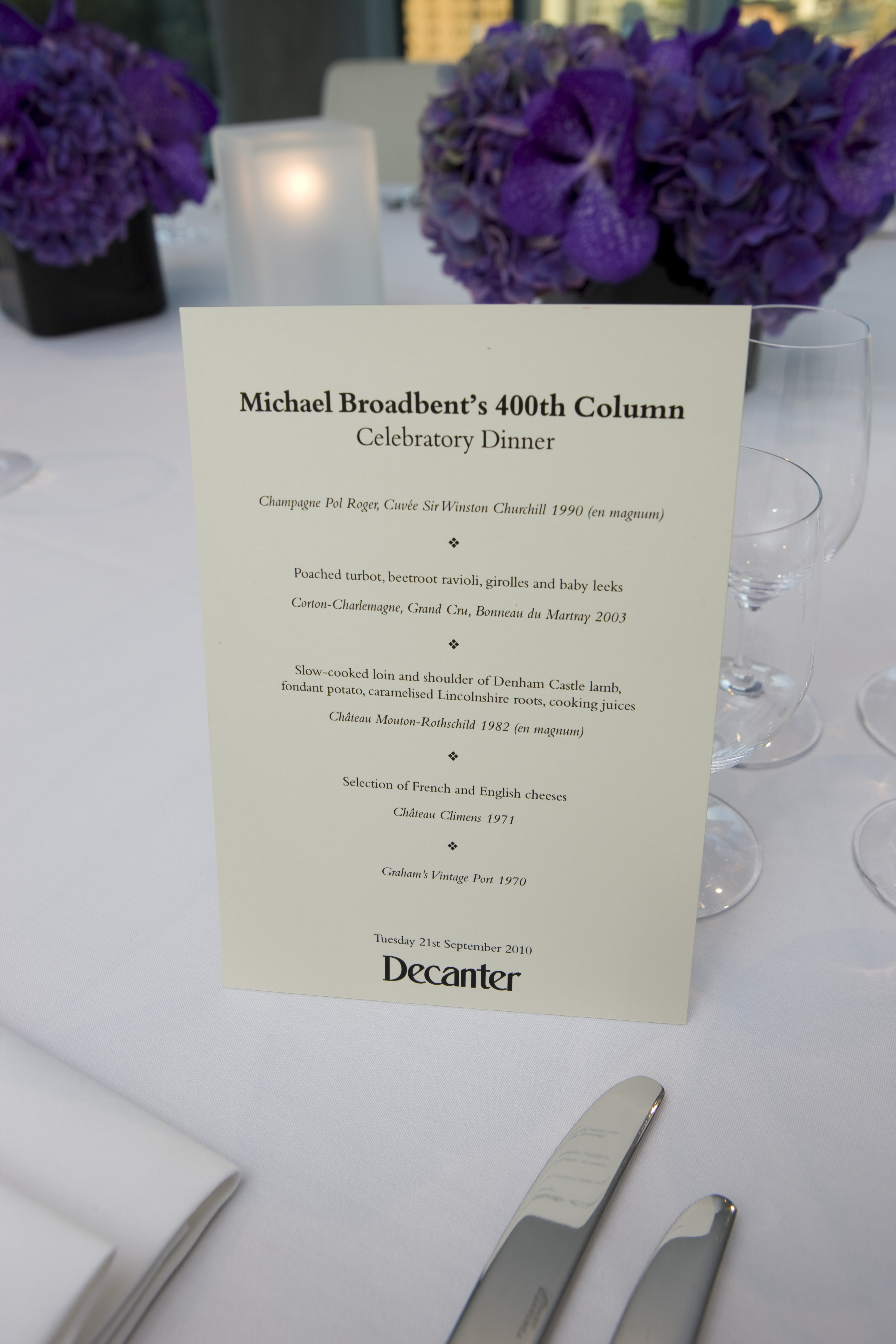 Michael Broadbent's 400th column dinner