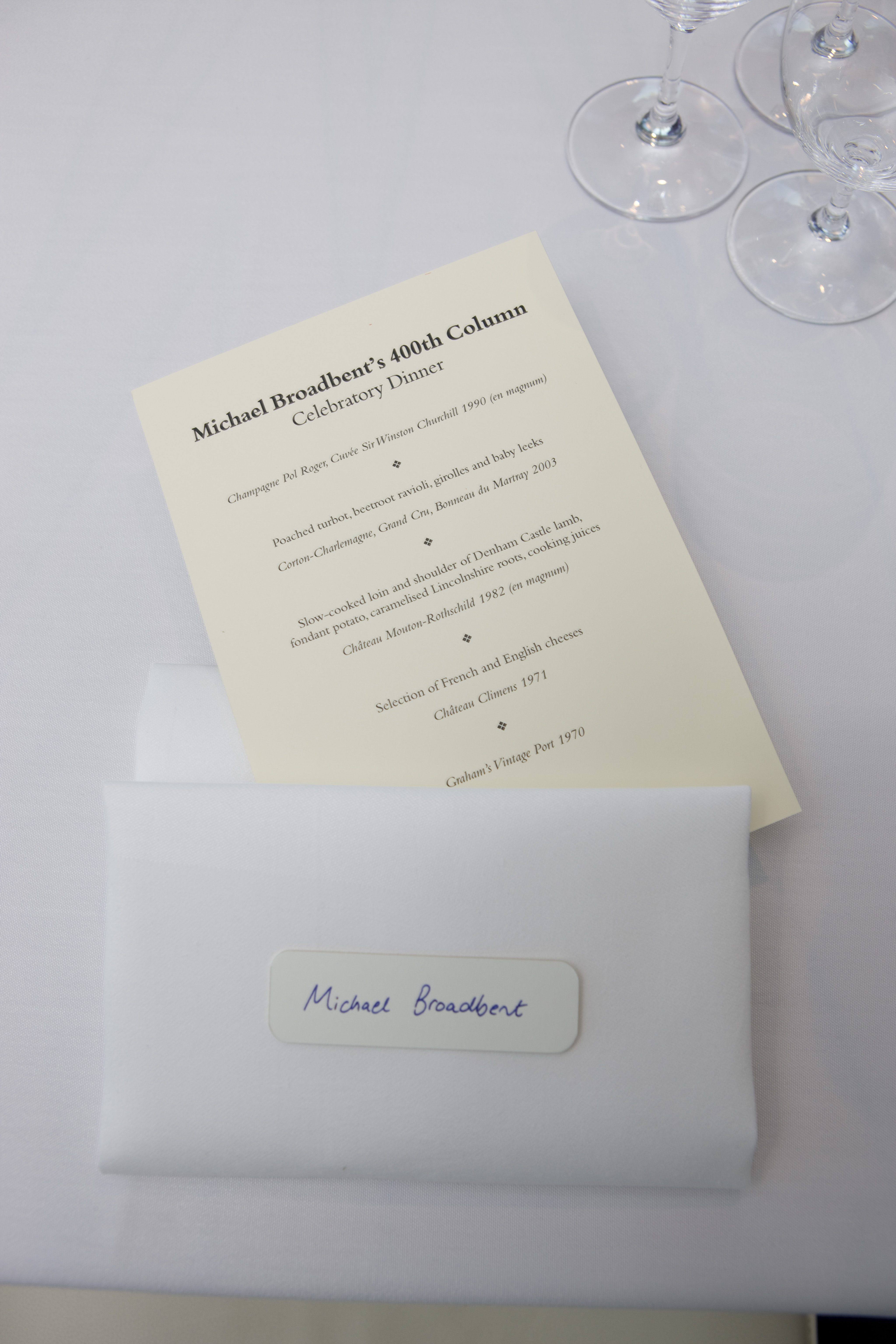 Michael Broadbent's 400th column dinner